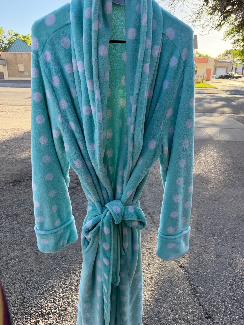 Secret Treasures Aqua Plush Robe with White Polka Dots - Picture 8 of 8